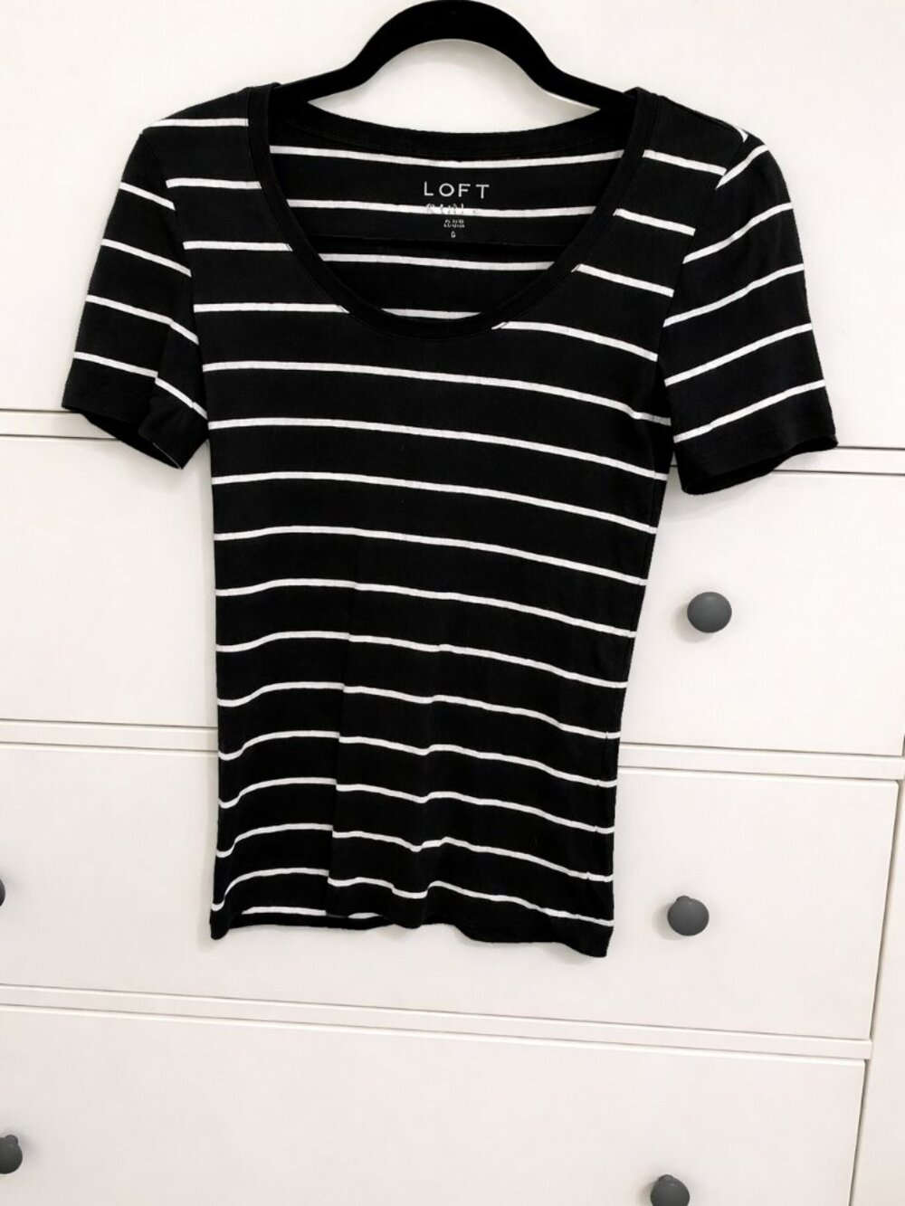 LOFT Black & White Striped Scoop Neck Short Sleeve Tee